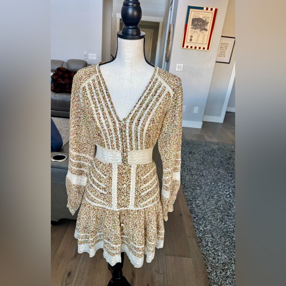 Veronica Beard Floral Lace Panel Boho Mini Dress Size 4 - Picture 2 of 8